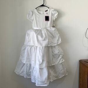 NWT Andy & Evan Formal White Dress Girls 7 Tiered Puffy Satin Baptism Communion